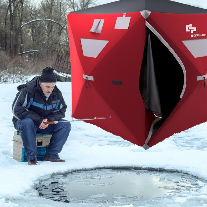 Outdoor Portable Pop-Up Red Ice Shelter Tent - Fishing Tent for Up to 4 People