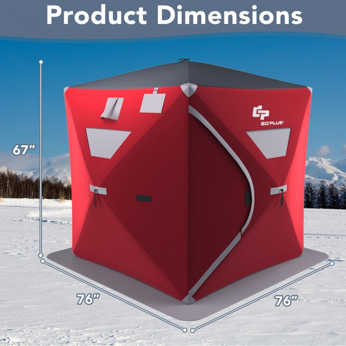 Outdoor Portable Pop-Up Red Ice Shelter Tent - Fishing Tent for Up to 4 People
