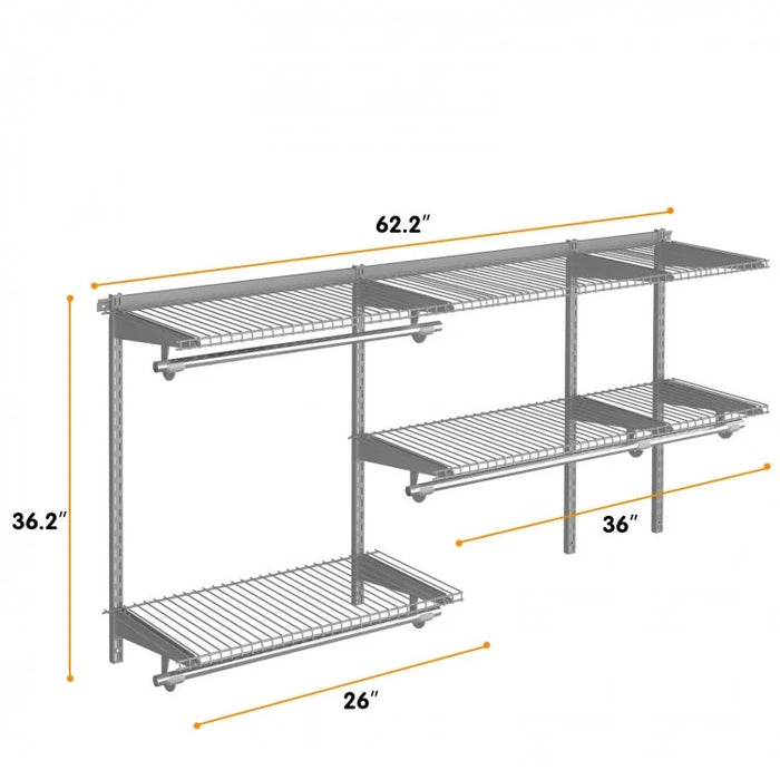 Wall-Mounted Custom Closet Organization Kit with Hanging Rod - Easy to Clean and Install, Ideal for Bedroom
