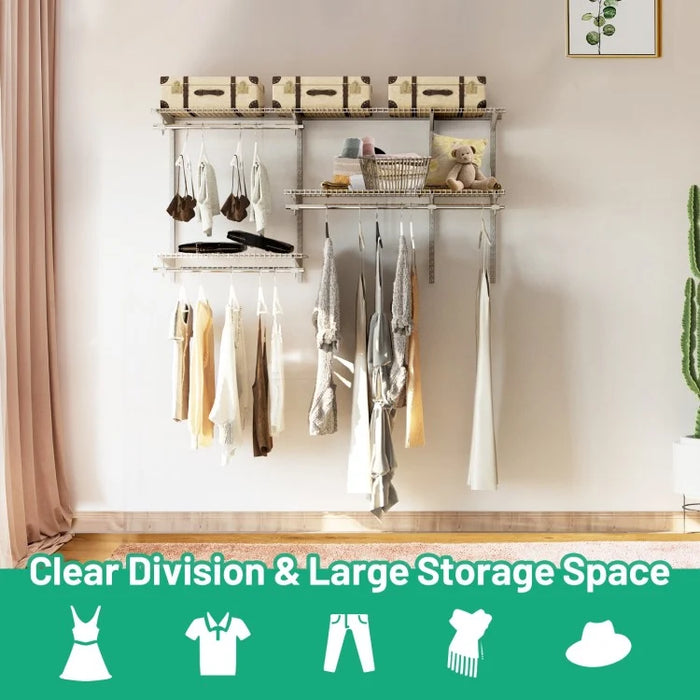Wall-Mounted Custom Closet Organization Kit with Hanging Rod - Easy to Clean and Install, Ideal for Bedroom