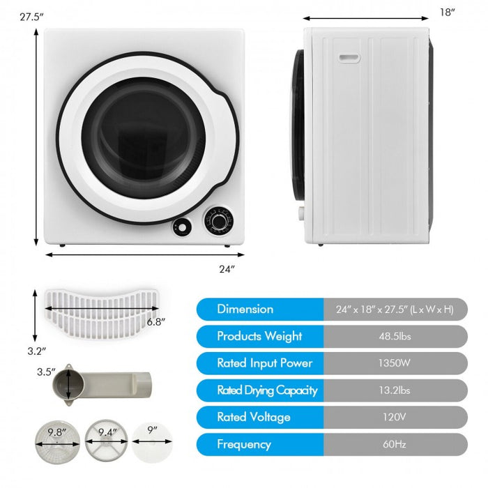 White Compact Tumble Dryer with Four Modes - Ideal for Dorms and Apartments