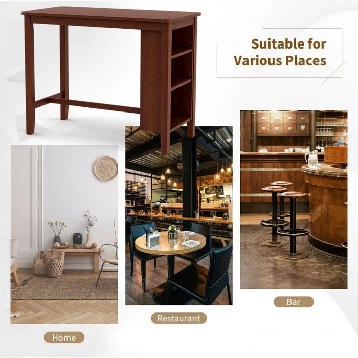 Vintage Rectangular Dining Table with Three-Tier Storage Shelf - Suitable for Kitchen and Restaurant
