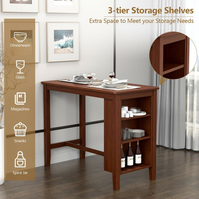 Vintage Rectangular Dining Table with Three-Tier Storage Shelf - Suitable for Kitchen and Restaurant