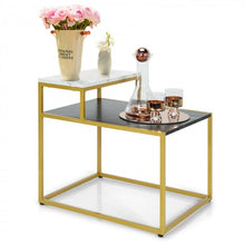 Load image into Gallery viewer, Costway Marble Side Table Nightstand with 2-Tier Storage Shelf and Marble Top - Suitable for Living Room and Bedroom

