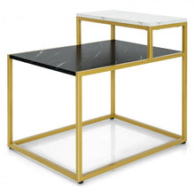 Load image into Gallery viewer, Costway Marble Side Table Nightstand with 2-Tier Storage Shelf and Marble Top - Suitable for Living Room and Bedroom
