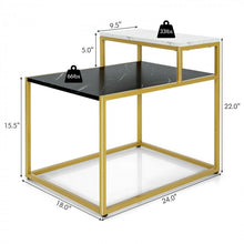 Load image into Gallery viewer, Costway Marble Side Table Nightstand with 2-Tier Storage Shelf and Marble Top - Suitable for Living Room and Bedroom
