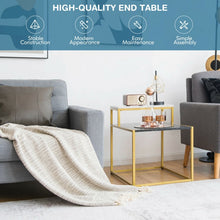 Load image into Gallery viewer, Costway Marble Side Table Nightstand with 2-Tier Storage Shelf and Marble Top - Suitable for Living Room and Bedroom

