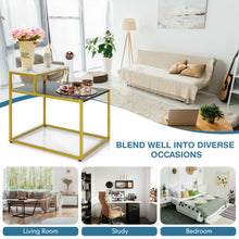 Load image into Gallery viewer, Costway Marble Side Table Nightstand with 2-Tier Storage Shelf and Marble Top - Suitable for Living Room and Bedroom
