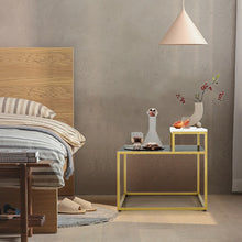 Load image into Gallery viewer, Costway Marble Side Table Nightstand with 2-Tier Storage Shelf and Marble Top - Suitable for Living Room and Bedroom
