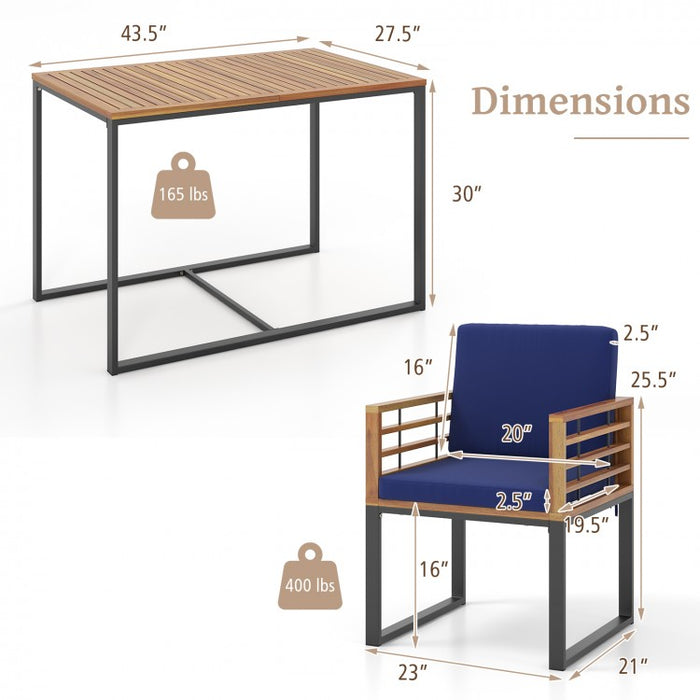 Outdoor Wood Dining Table Set - 3-Piece Set with Built-in 2 Armchairs and 1 Dining Table - Suitable for Backyard and Poolside