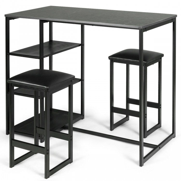 Modern Dining Room Sets - 3-Piece Set with 2 Upholstered Bar Stools and 3-Tier Storage Rack - Suitable for Restaurant and Bar