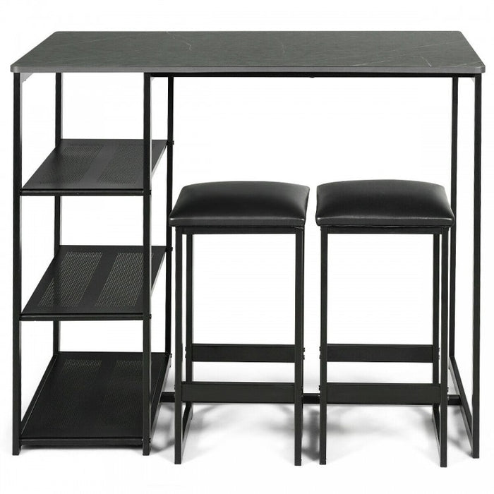 Modern Dining Room Sets - 3-Piece Set with 2 Upholstered Bar Stools and 3-Tier Storage Rack - Suitable for Restaurant and Bar