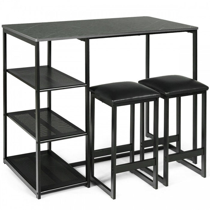 Modern Dining Room Sets - 3-Piece Set with 2 Upholstered Bar Stools and 3-Tier Storage Rack - Suitable for Restaurant and Bar