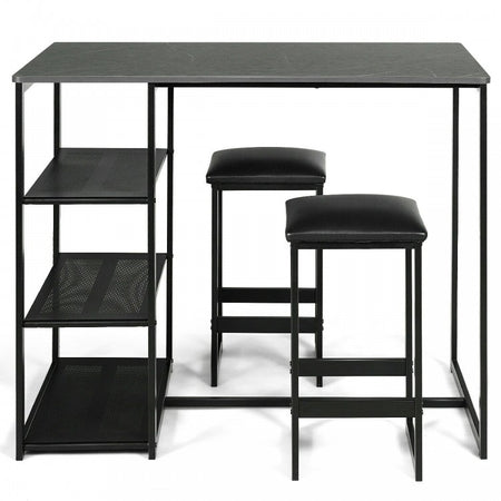 Modern Dining Room Sets - 3-Piece Set with 2 Upholstered Bar Stools and 3-Tier Storage Rack - Suitable for Restaurant and Bar