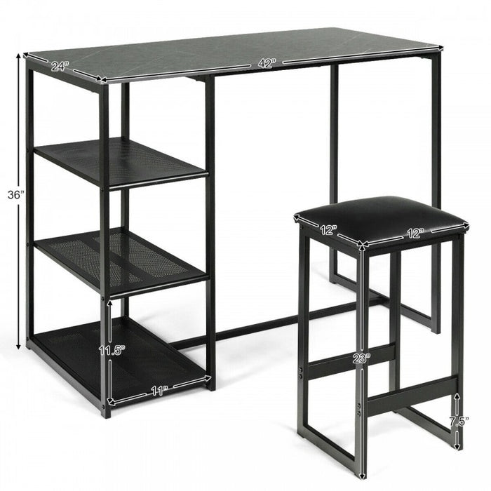 Modern Dining Room Sets - 3-Piece Set with 2 Upholstered Bar Stools and 3-Tier Storage Rack - Suitable for Restaurant and Bar