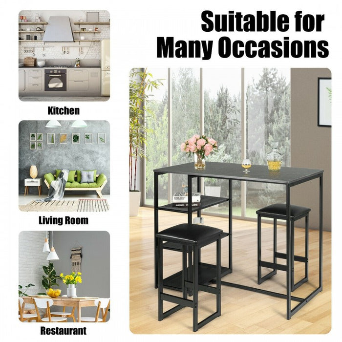 Modern Dining Room Sets - 3-Piece Set with 2 Upholstered Bar Stools and 3-Tier Storage Rack - Suitable for Restaurant and Bar