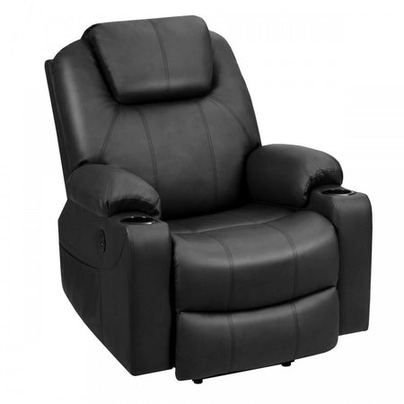 Costway Electric Leather Recliner Couch Massage Chair with 8-Point Massage, Heating, Cup Holder, and Side Pockets