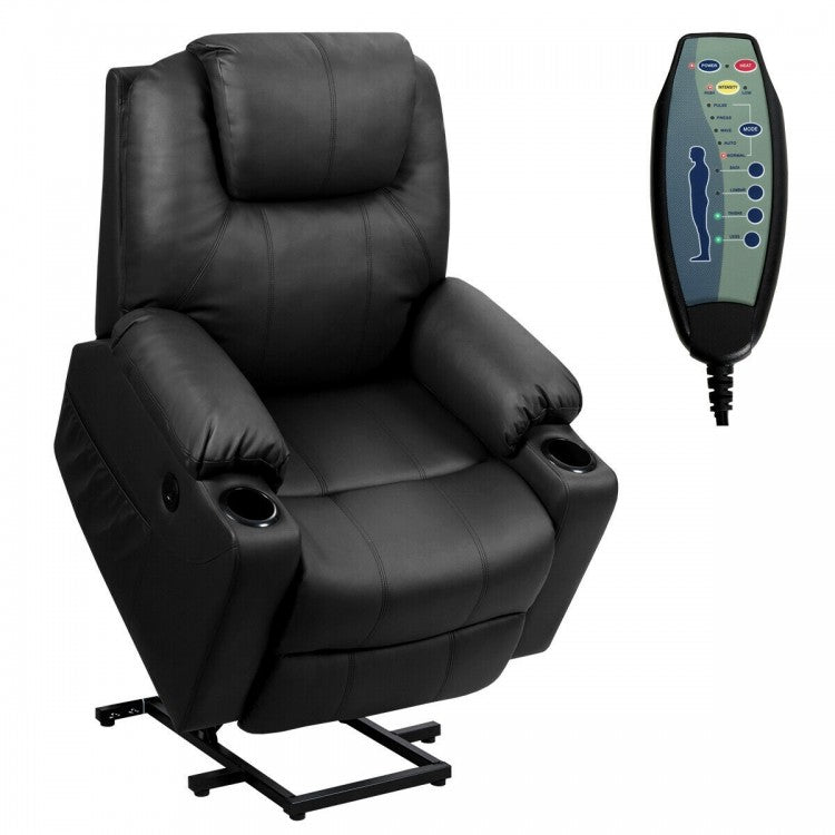 Costway Electric Leather Recliner Couch Massage Chair with 8-Point Massage, Heating, Cup Holder, and Side Pockets