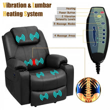 Load image into Gallery viewer, Costway Electric Leather Recliner Couch Massage Chair with 8-Point Massage, Heating, Cup Holder, and Side Pockets
