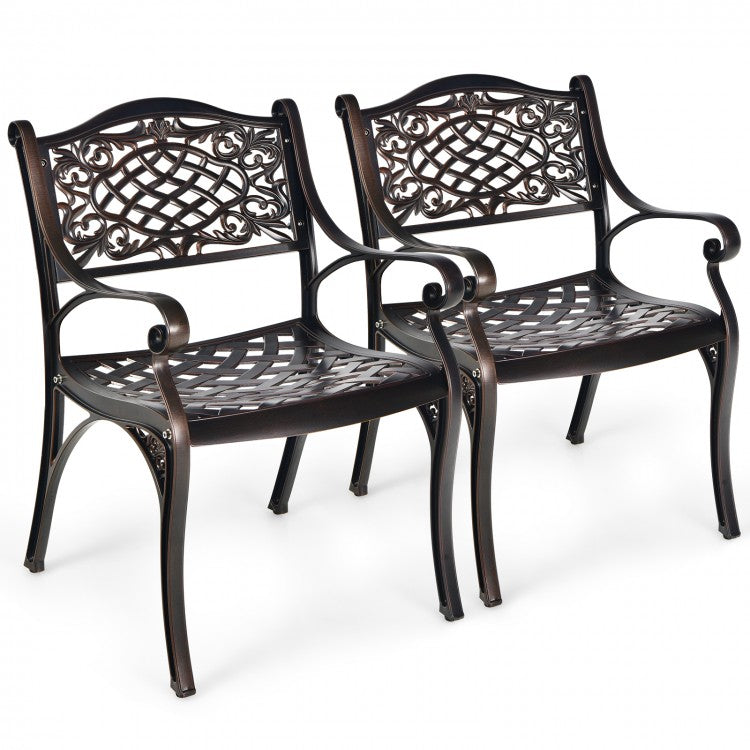 Outdoor Patio Garden Aluminum Armchair Set - Curved Seat Design, 2-Piece with Armrests