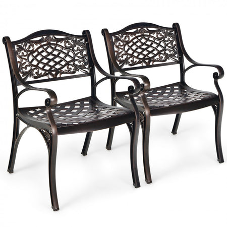 Outdoor Patio Garden Aluminum Armchair Set - Curved Seat Design, 2-Piece with Armrests