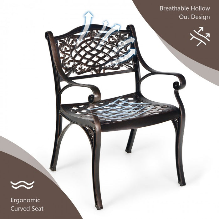 Outdoor Patio Garden Aluminum Armchair Set - Curved Seat Design, 2-Piece with Armrests