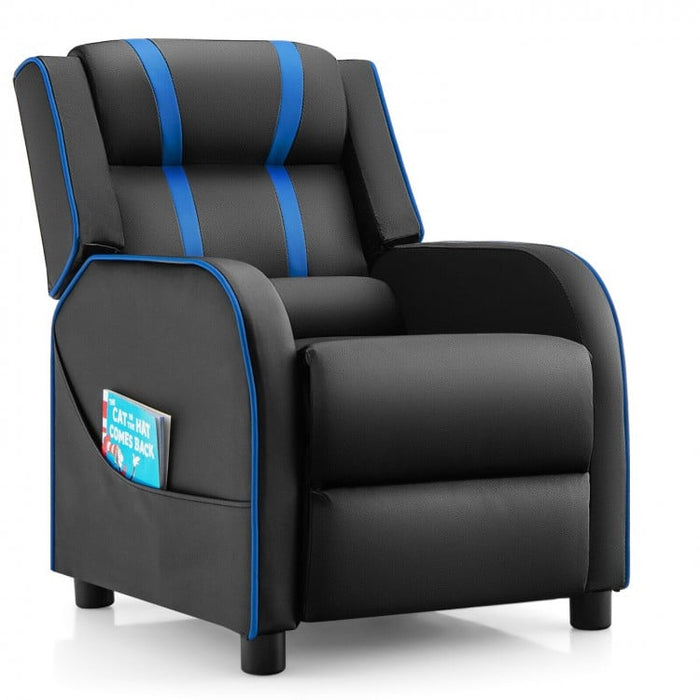 Costway Genuine Leather Couch Recliner Chair for Kids with Side Pockets and Footrest - Suitable for Bedroom and Playroom