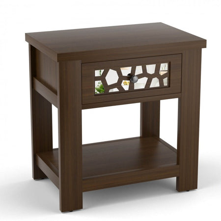 Costway Side Table with Storage Function and Vintage Glass Drawer - Suitable for Living Room