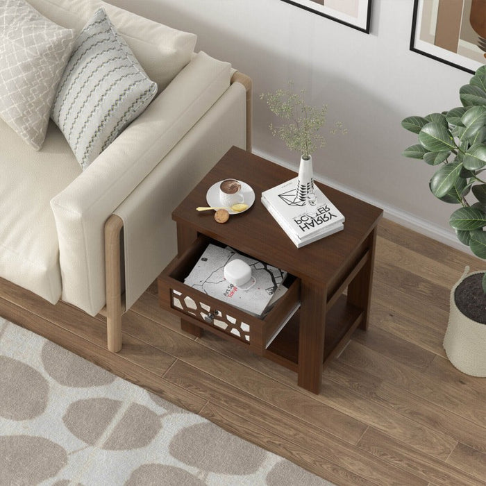 Costway Side Table with Storage Function and Vintage Glass Drawer - Suitable for Living Room