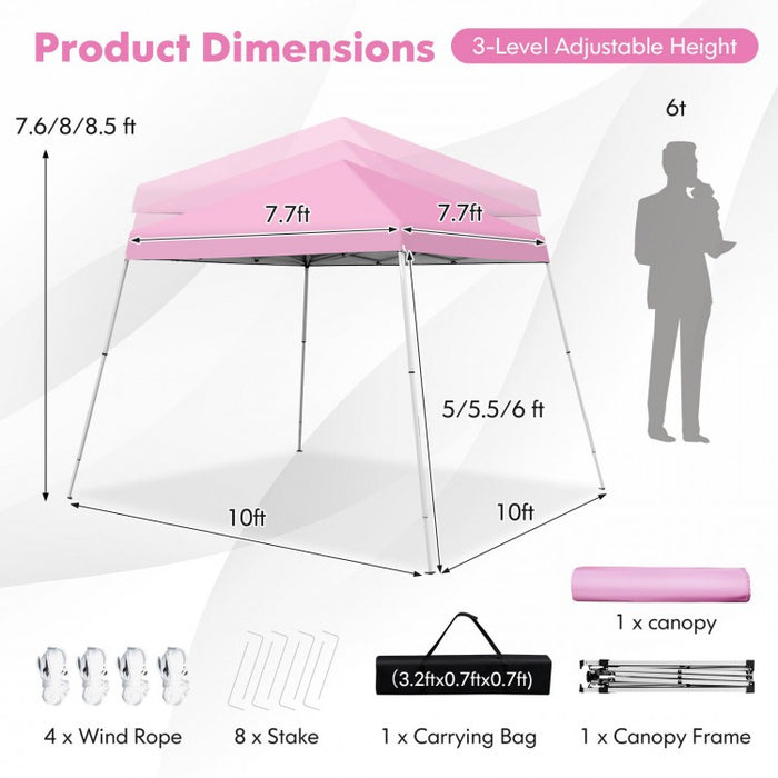 Costway 10x10 ft Pop-Up Canopy Tent with Carry Bag - Suitable for Camping, Parties, and Backyard