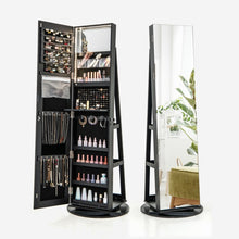 Load image into Gallery viewer, Multifunctional 360° Rotating Mirror Jewelry Cabinet with Built-in LED Lights - Ideal for Bedroom and Makeup Room
