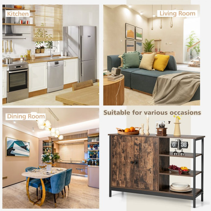 Costway Industrial Style Coffee Bar Cabinet - Buffet Cabinet with Freestanding Unit and Open 3-Tier Storage Shelves