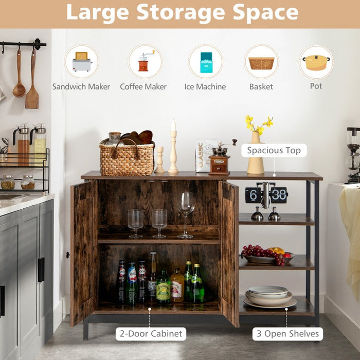 Costway Industrial Style Coffee Bar Cabinet - Buffet Cabinet with Freestanding Unit and Open 3-Tier Storage Shelves
