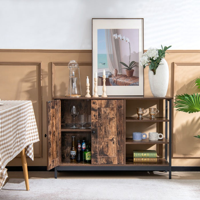 Costway Industrial Style Coffee Bar Cabinet - Buffet Cabinet with Freestanding Unit and Open 3-Tier Storage Shelves