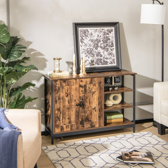 Costway Industrial Style Coffee Bar Cabinet - Buffet Cabinet with Freestanding Unit and Open 3-Tier Storage Shelves