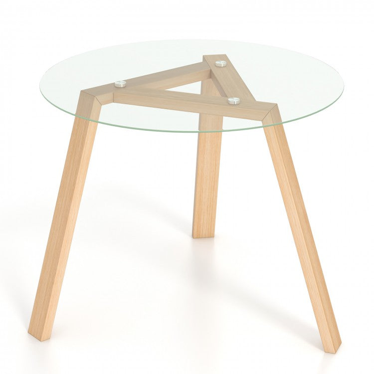 Costway Minimalist Small Round Dining Table with Tempered Glass Top - Suitable for Restaurant and Cafe