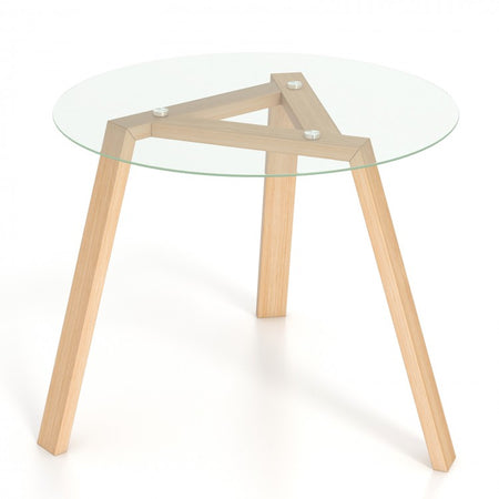 Costway Minimalist Small Round Dining Table with Tempered Glass Top - Suitable for Restaurant and Cafe