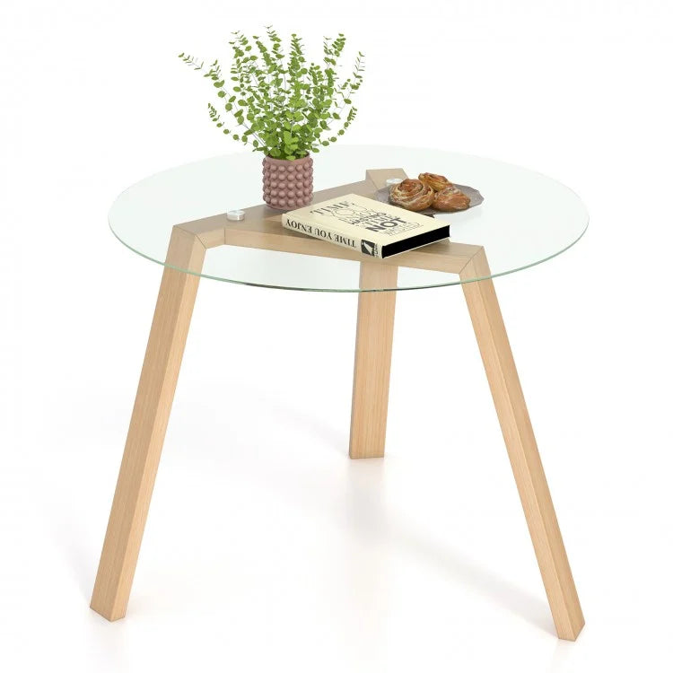Costway Minimalist Small Round Dining Table with Tempered Glass Top - Suitable for Restaurant and Cafe