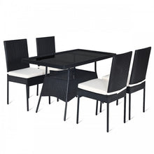 Charger l&#39;image dans la galerie, Outdoor Wicker Glass Top Dining Room Table Set - 5-Piece Set with High Back Chairs - Suitable for Backyard and Garden

