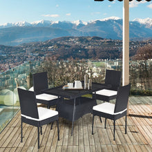 Charger l&#39;image dans la galerie, Outdoor Wicker Glass Top Dining Room Table Set - 5-Piece Set with High Back Chairs - Suitable for Backyard and Garden
