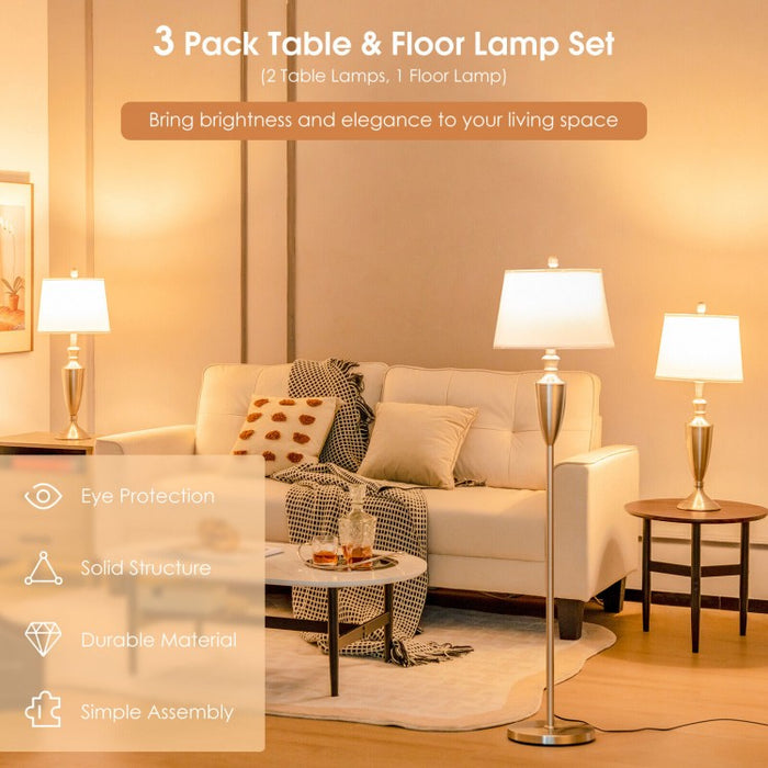 Costway Modern Side Table Lamp and Floor Lamp Set of 3 - Suitable for Bedroom, Study, and Office