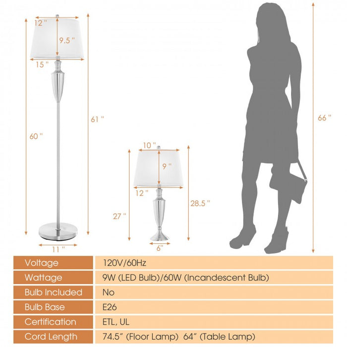 Costway Modern Side Table Lamp and Floor Lamp Set of 3 - Suitable for Bedroom, Study, and Office