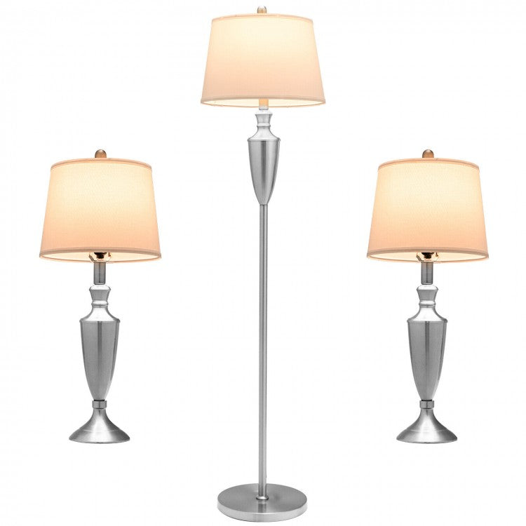 Costway Modern Side Table Lamp and Floor Lamp Set of 3 - Suitable for Bedroom, Study, and Office