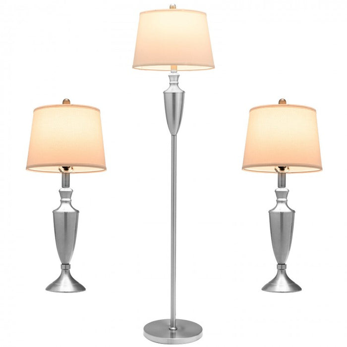 Costway Modern Side Table Lamp and Floor Lamp Set of 3 - Suitable for Bedroom, Study, and Office