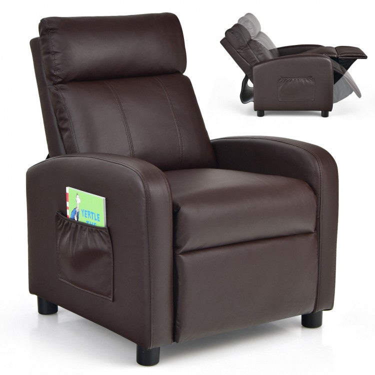 Costway Multi-Functional Leather Recliner Couch with Retractable Footrest - Suitable for Home Theater and Living Room