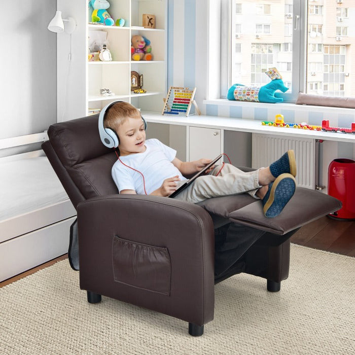 Costway Multi-Functional Leather Recliner Couch with Retractable Footrest - Suitable for Home Theater and Living Room