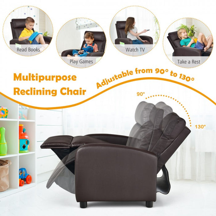 Costway Multi-Functional Leather Recliner Couch with Retractable Footrest - Suitable for Home Theater and Living Room