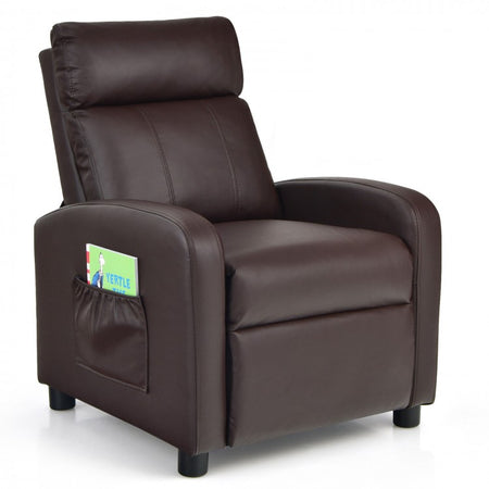 Costway Multi-Functional Leather Recliner Couch with Retractable Footrest - Suitable for Home Theater and Living Room