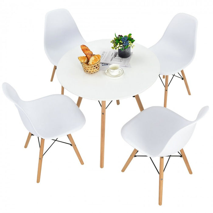 Costway Modern Minimalist White Round Dining Table Set - 5-Piece, Suitable for Dining Room, and Cafe