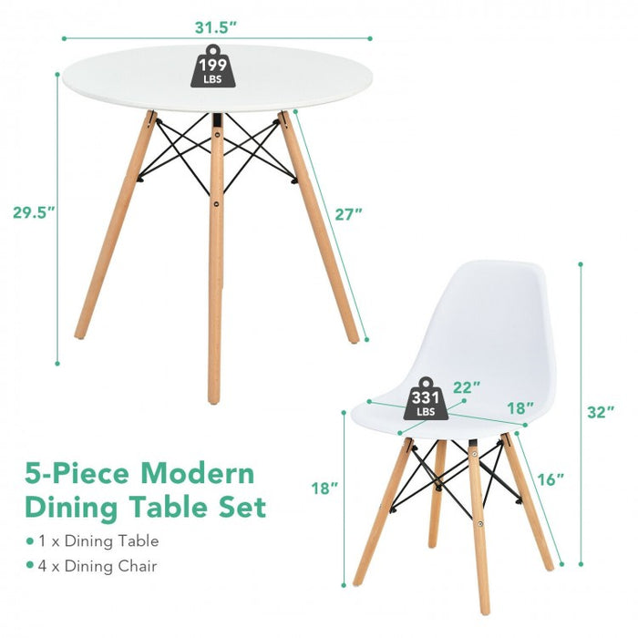 Costway Modern Minimalist White Round Dining Table Set - 5-Piece, Suitable for Dining Room, and Cafe